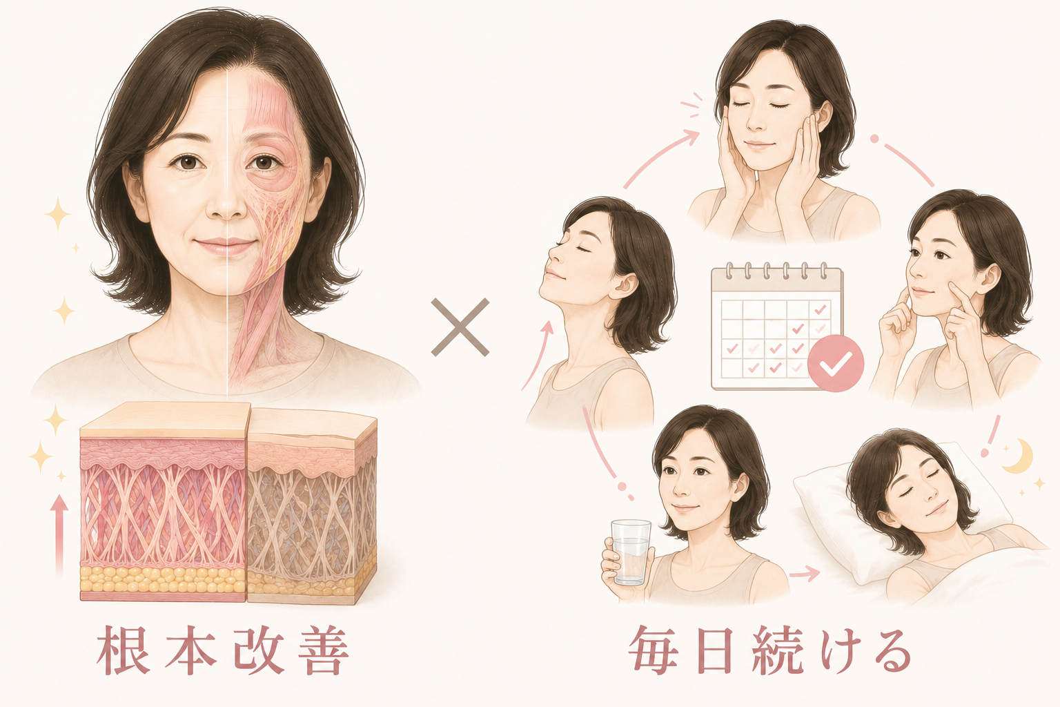 根本改善と毎日続けることの両方がそろって、ほうれい線は変わる